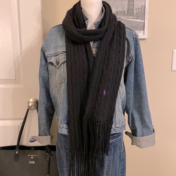 POLO RALPH LAUREN LADIES BLACK CABLE KNIT SCARF MUFFLER